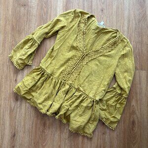 Eri + Ali Long Sleeve Stitched Boho Babydoll Blouse Yellow Green Size XS